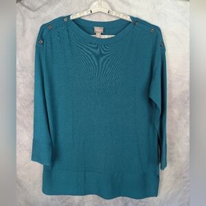 Chico's Size 2 Large Turquoise Sweater Tunic Boat Neck
